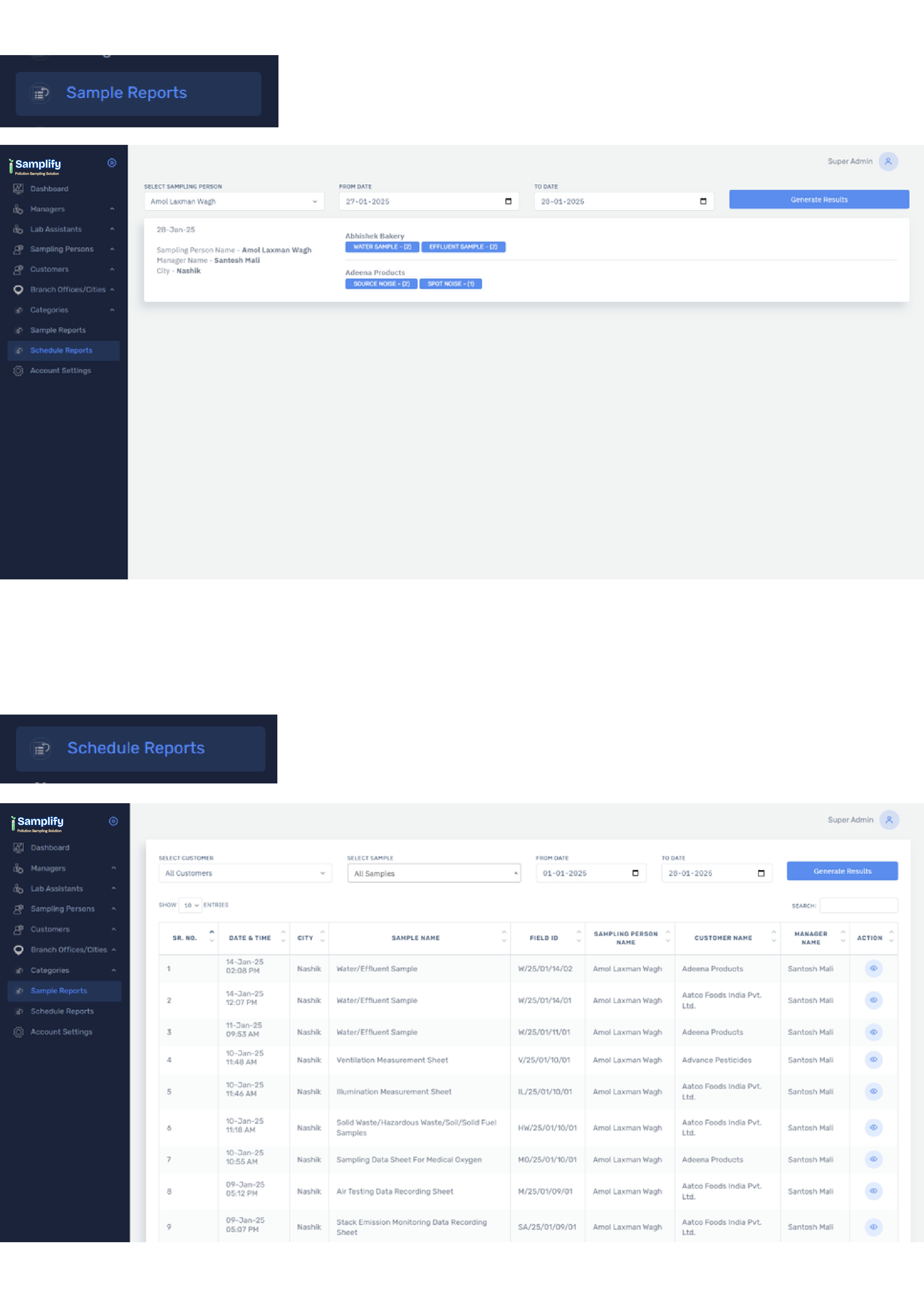 Sample & Schedule Reports